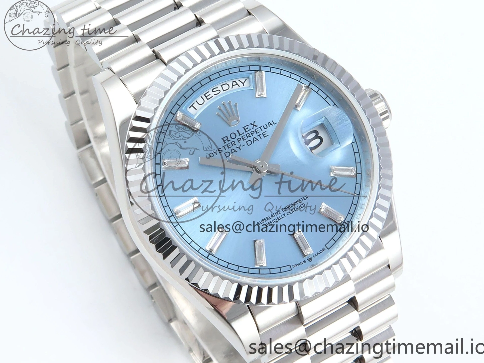 MiroTime 0404 Day Date 36 YG 128236 KF 1:1 Best Edition Ice Blue Crystal Dial on President Bracelet A2836 (Gain Weight) Modern 500